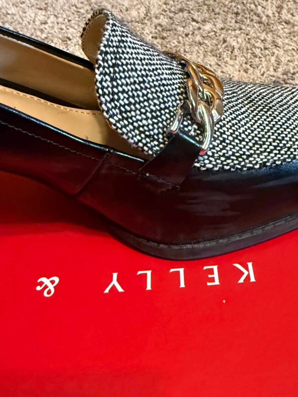 Price Drop! Kelly & Katie Black and White Tweed Chain-Trim Shoes - Picture 6 of 8